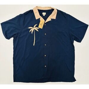 Eight Bells Palm Tree Graphic Mens XXL Blue Button Up Short Sleeve Shirt NEW